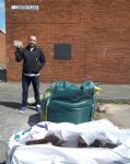 Graham Cooper with rubble left by Peter Kay film crew